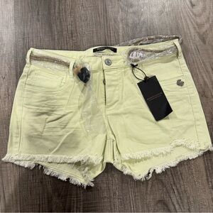 Women's Frayed Hem Yellow Shorts